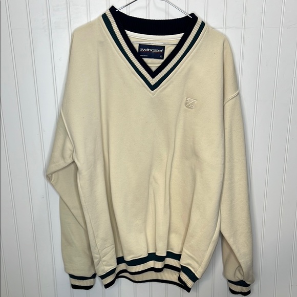 - Swing steer Cream V-Neck Sweatshirt with Striped Accents Size Large - Picture 1 of 10